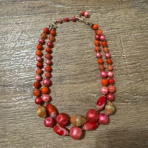 Vintage orange, red, and pink beaded necklace